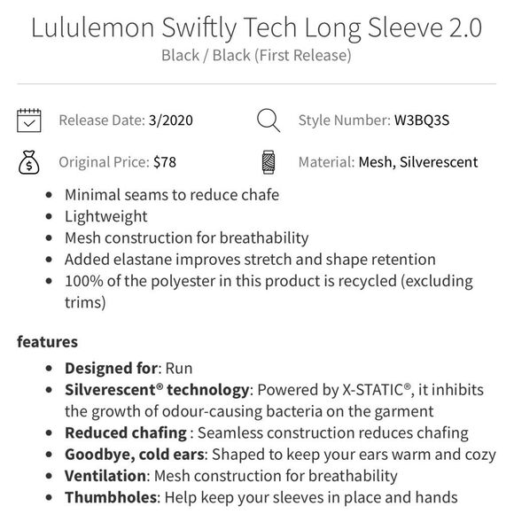 Lululemon Swiftly Tech Long Sleeve 2.0 in Black Size 6 - Picture 8 of 8